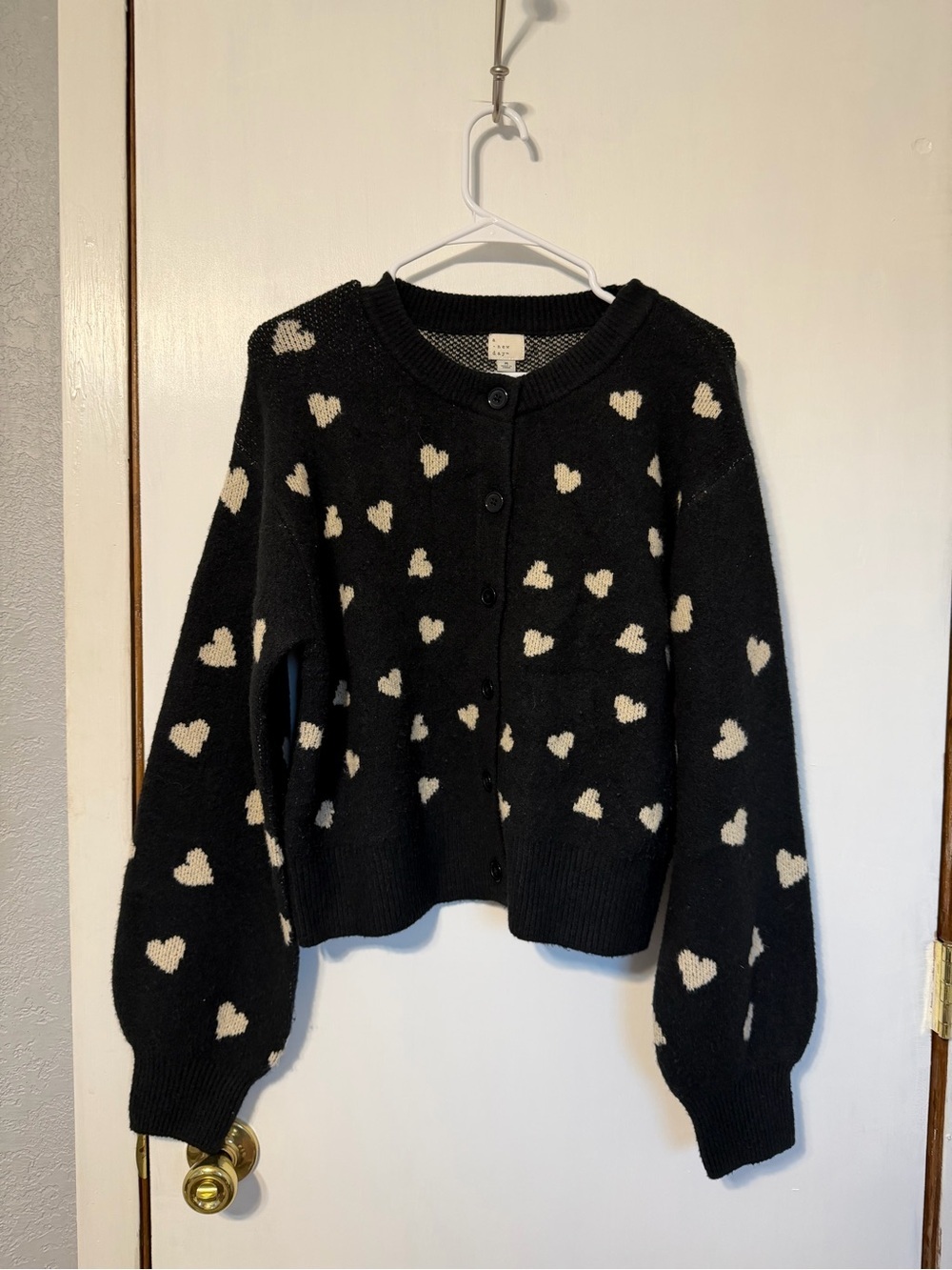 a new day Black and Cream Button-Front Knit Cardigan